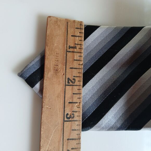 George Pure Silk Neck Tie Gray Stripe Handmade - Picture 4 of 6